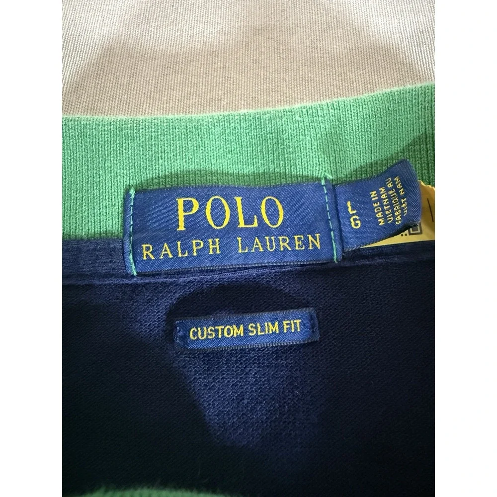 Polo Ralph Lauren Shirt Adult Large Blue Big Pony Rugby Custom Slim Fit Mens